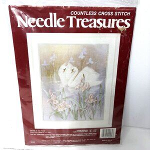 Needle Treasures Stamped Cross Stitch Kit 02589 Swans in Iris Pond NWT
